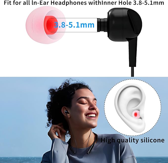 TSZYYM Earbud Tips Ear Bud Tips Soft Anti Slip Washable and Reusable Silicone Replacement Earbud Tips Fit Most in-Ear Earbuds(Inner Hole 3.8mm -5.1mm) 18pcs S M L
