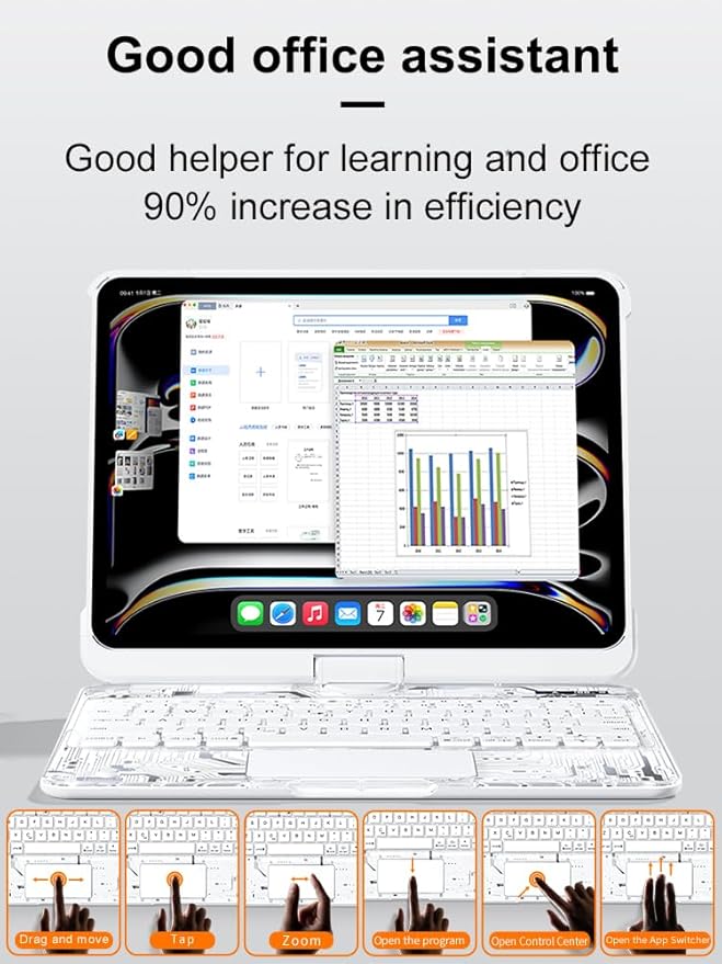KARTICE Transparent Case with Wireless Keyboard for iPad Pro 11 Inch (M4,2024), 7 Colors Backlight, Multi-Touch Trackpad, 360° Rotating Stand Case with Pencil Holder for iPad Pro 11