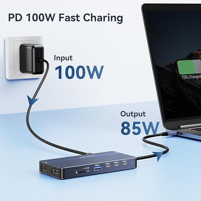 ANYOYO USB C Docking Station Dual Monitor, 14 in 1 Docking Station 3 Monitors with 2 * 4K HDMI, DP, 5*USB-A/C 10Gbps Ports, Ethernet, SD/TF,100W PD, Hub Multiport Adapter for HP/Dell/Lenovo