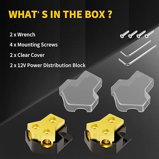 Bolipoeq 12V Power Distribution Block Car Audio 2 Way 0/2/4 Gauge in 4/6/8 Gauge Out, Quality Ground Distribution Block 12 Volt Amp Distribution Block Splitter for Automotive Car Marine Boat (2 Pack)