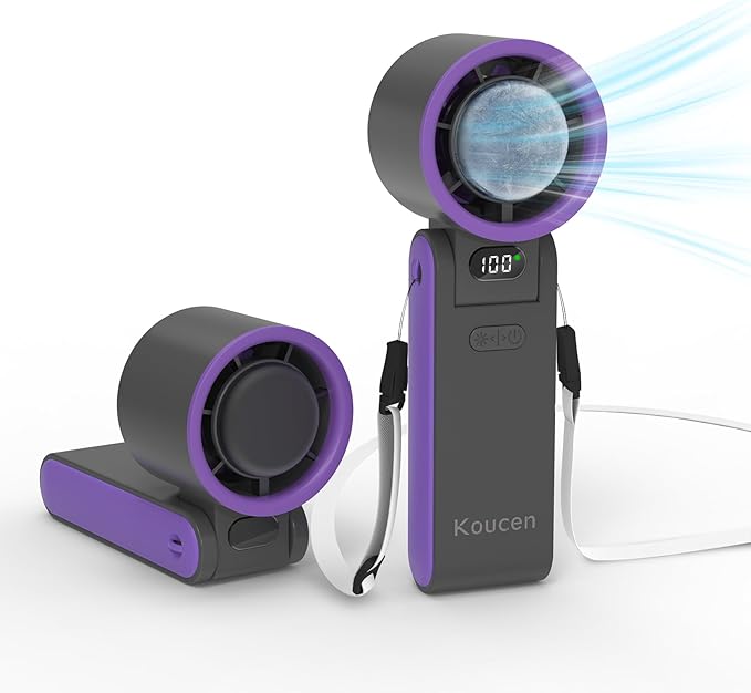 Koucen Portable Handheld Fan Rechargeable 100 Speeds Turbo Ice Cooling Personal Mini Fan Small Foldable 3-IN-1 for Neck/Desk/Hand, Travel Essentials Gifts for Women Men/Grey