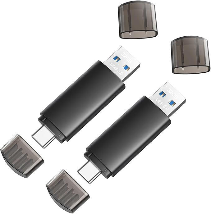 JOIOT 32GB USB C Flash Drive Dual USB 3.0 Flash Drive Type C + USB A Portable Type-C Flash Drive 2-in-1 USB-C Thumb Drive for Smartphone Tablet Computer Mac iPhone 15 Black(2 Pack)