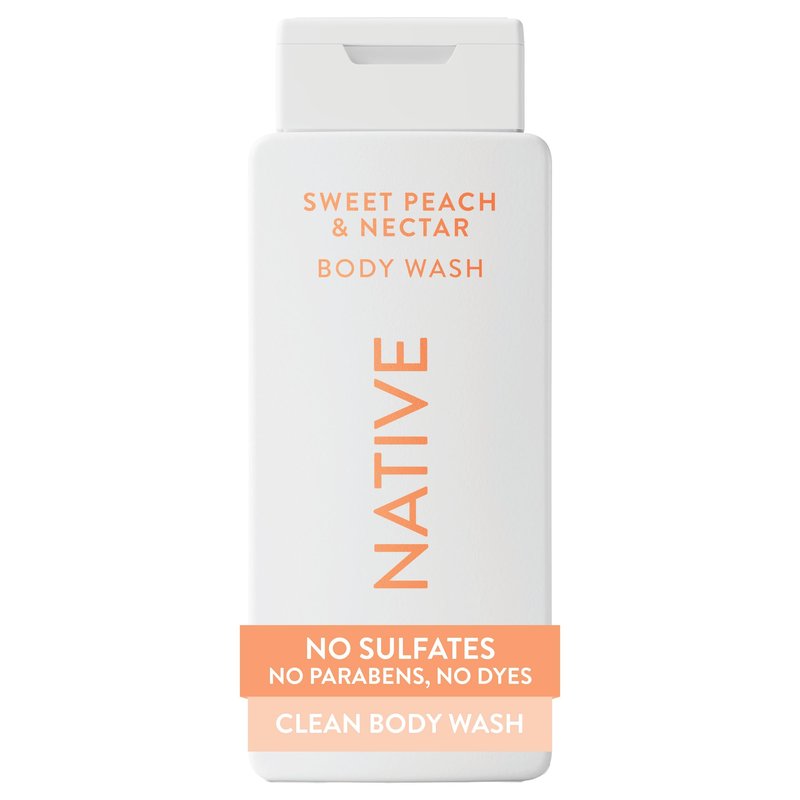 Native Sweet Peach & Nectar Scent 24-Hr Refreshing Clean Body Wash for Women & Men, for All Skin Types Incl. Sensitive, Leaves Skin Feeling Clean & Soft, with Gourmand Fragrance, 18 oz