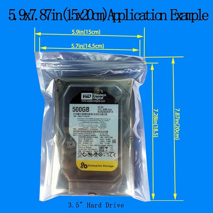 Daarcin Anti Static Bags,ESD Bags,100pcs Mixed Sizes Antistatic Resealable Bag for 3.5 Hard Drive, 2.5 Solid State Drive with Labels, ESD Shielding Bag for Varieties of Electronic Device