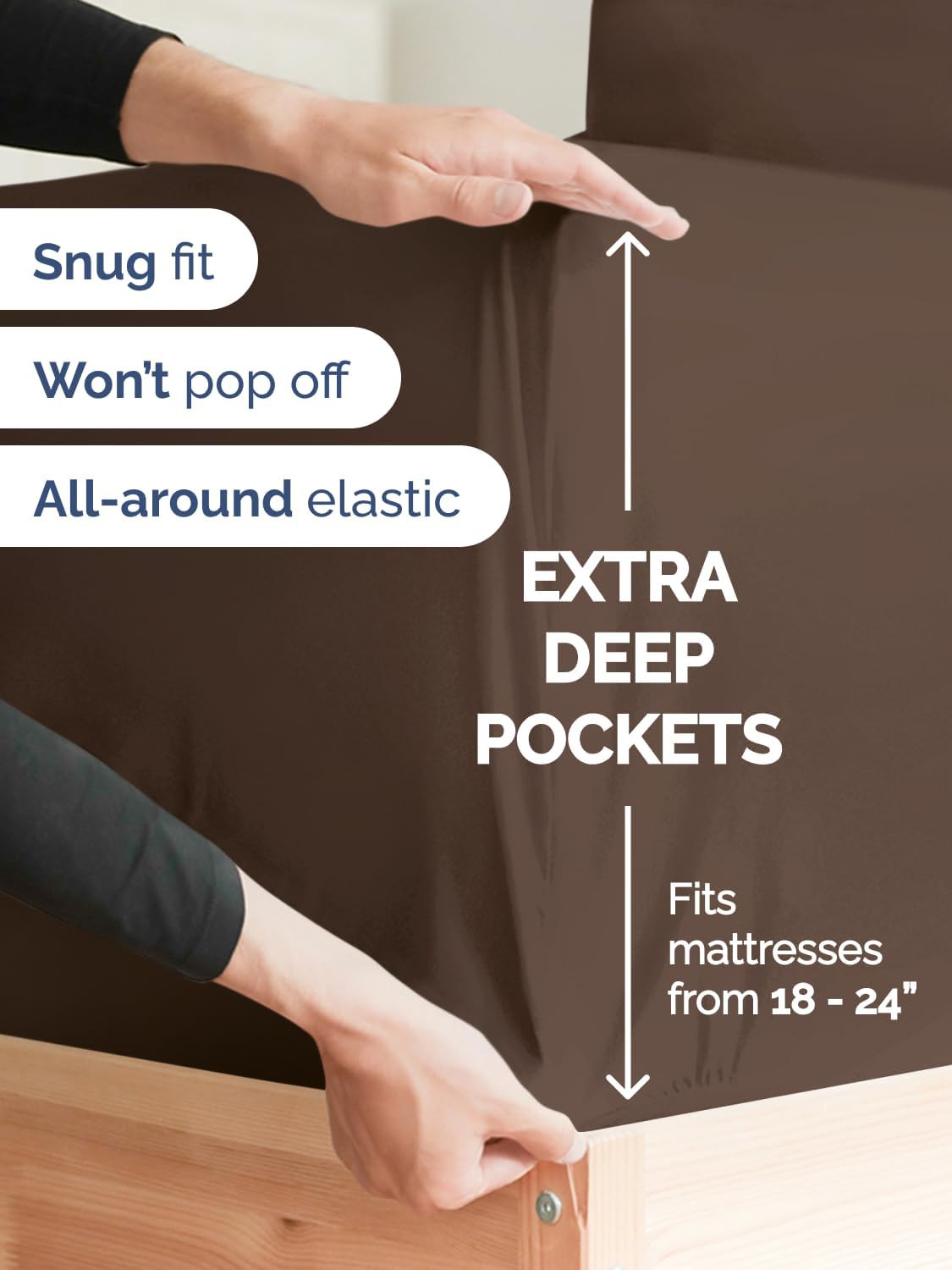 Skiennix Extra Deep Queen Sheet Set - 6 Piece Breathable Cooling Bedding - Soft Wrinkle-Free Brown
