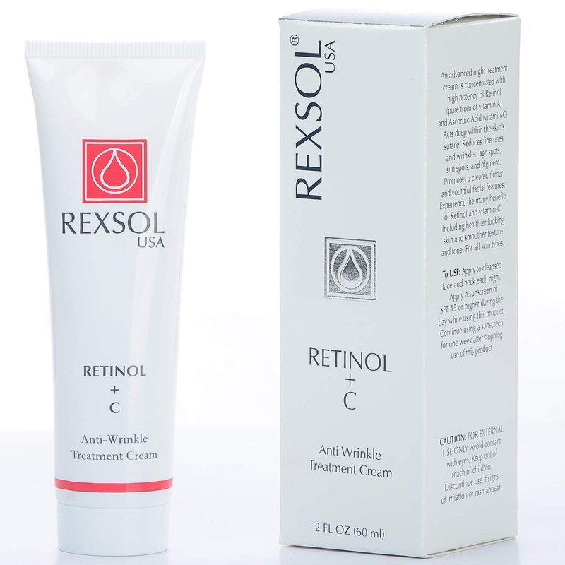 REXSOL Retinol + Vitamin C Anti-Aging Cream - Night Face Care & Dark Spot Remover | 2 OZ Infused with Vitamin E & A