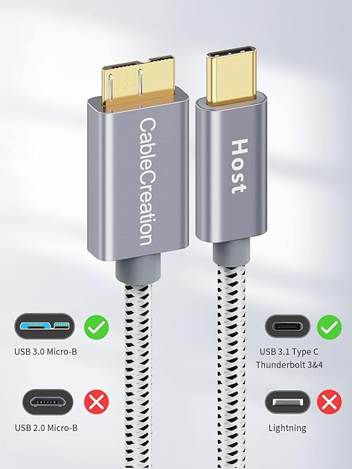 CableCreation USB C to Micro B Short Cable 1FT, 10G Micro B to USB C External Hard Drive Cable for iPhone 15/16/17,Samsung Galaxy S24,Seagate WD Westgate My Passport,MacBook Pro/Air, iPad/Tablet