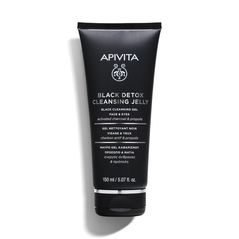 Apivita Black Detox Cleansing Jelly, Detoxifying Face & Eye Cleansing Gel with Activated Charcoal & Propolis
