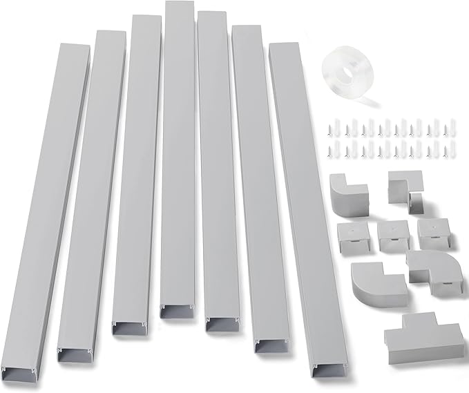 126in Cord Hider Kit (8 x L15.7in), ZhiYo Wire Hiders for TV on Wall, Paintable Cable Management Kit, Wire Cover for Wall Mount TV, Grey Cable Raceway, Cord Cover Wall Wire Management, W1.18in H0.67in