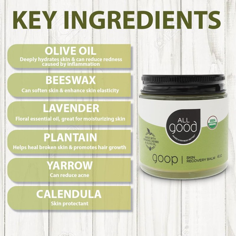 All Good Goop Organic Skin Care Recovery Balm - All Purpose Ointment w/Calendula, Lavender, Beeswax - Chafing Cream, Dry Skin Salve, Cracking Lip Moisturizer - Soothes, Hydrates & Calms - 4oz