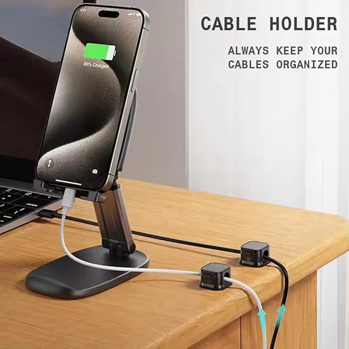 6 Pack Cable Holder, Cord Holder for Nightstand, Under Desk Clip Management, Wire Organizers for Cords (Black)