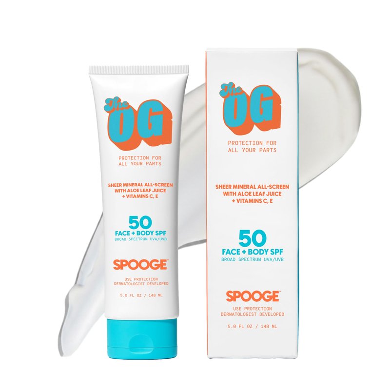 Spooge The OG | Mineral Sunscreen SPF 50 | Zinc Oxide Sunblock | Non Toxic Sunscreen For Face & Body | Dermatologist Developed Formula | Aloe & Vitamins C, E | Reef Safe Sunblock | 5oz