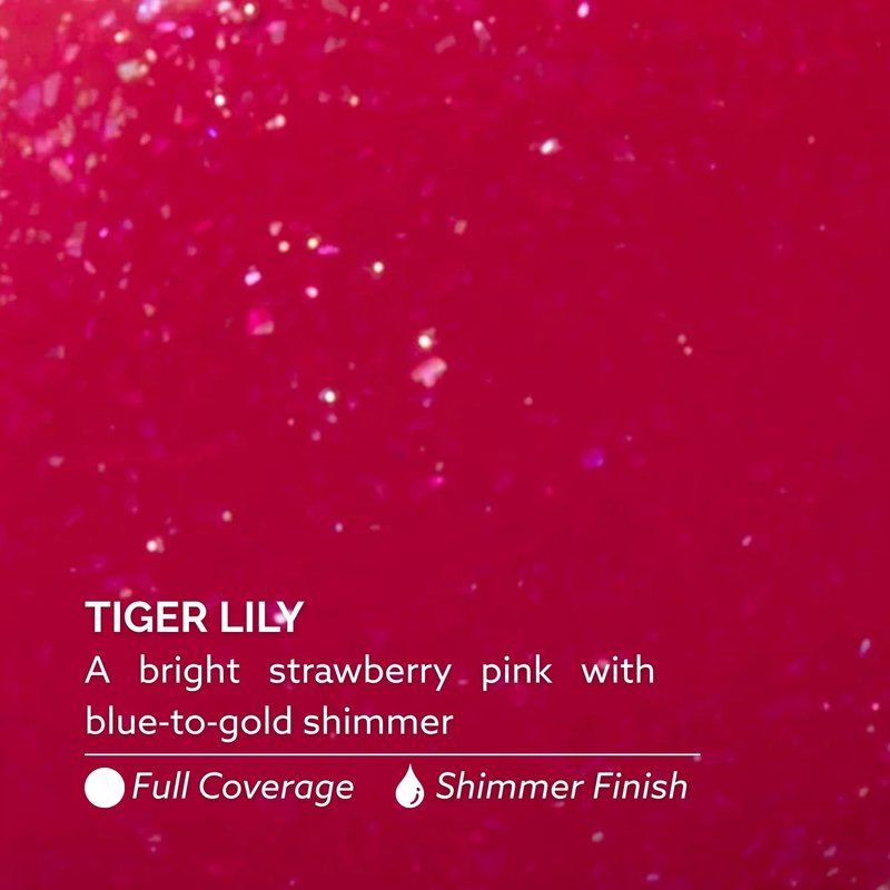 Dazzle Dry Nail Lacquer (Step 3) - Tiger Lily - A bright strawberry pink with blue-to-gold shimmer. Full coverage shimmer. (0.5 fl oz)