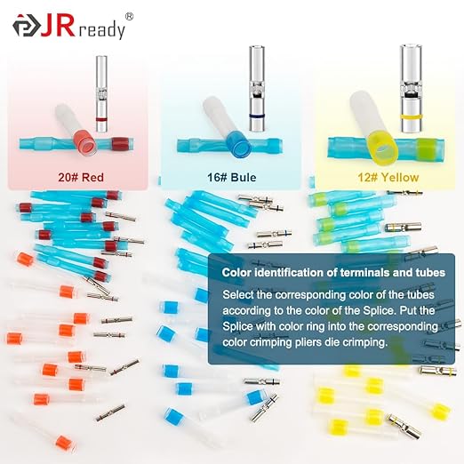 JRready 50Set IP68 Waterproof Heat Shrink Butt Splice Connector Red Environmental Crimp Splice Kit 26–20 AWG (D-436-36, M81824/1-1) Butt Connectors with PVDF/PE Sleeves ST6385-20-50