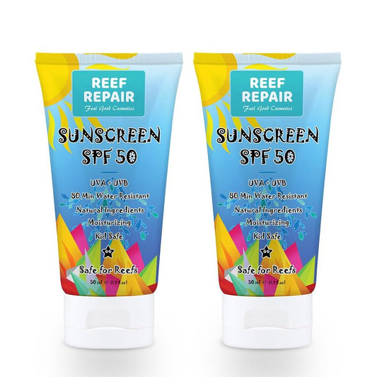Reef Safe Sunscreen SPF 50 - Natural, Water Resistant & Moisturizing | Travel Size (2 x 1.7 fl. oz)