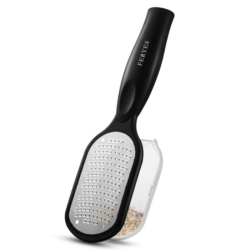 FERYES Foot File Callus Remover with Dead Skin Catcher – The Genius Foot Scrubber for Mess-Free Pedicures, Heel Scraper for Cracked Heel Treatment, Wet & Dry Use Feet Rasp - Black