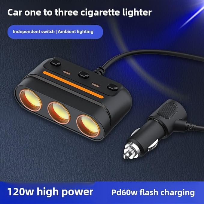 HOWDCHENG 3 - in - 1 Cigarette Lighter Adapter with PD/QC Fast Charging, Independent Switches Car Charger, RGB LED Indicator Lights - Universal Cigarette Lighter USB Charger for Cars, SUVs