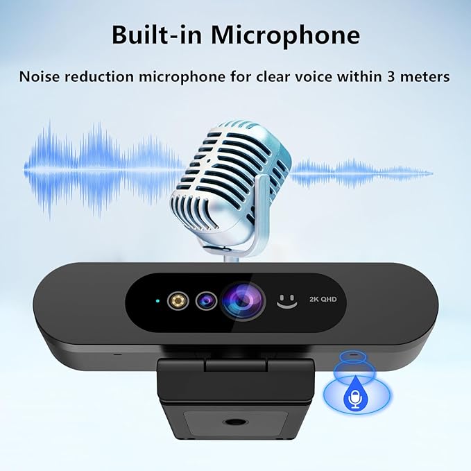 MOERTEK 2K QHD Webcam with Windows Hello Facial Recognition, 4MP Computer Camera with Noise-reducing Mic, Privacy Cover, 92° FOV Laptop Webcam for Video Conferencing, Live Streaming, Online Learning
