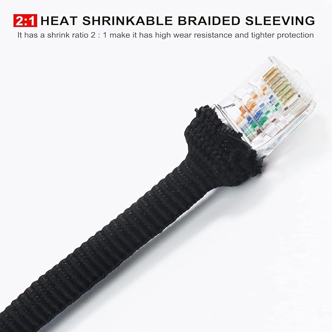 BuyUneed Braided Sleeving Heat Shrinkable Fabric 2:1 Ratio- Abrasion Protection Flexibility Wiring Harness Cable Sheath (3/8" ID, 16ft)