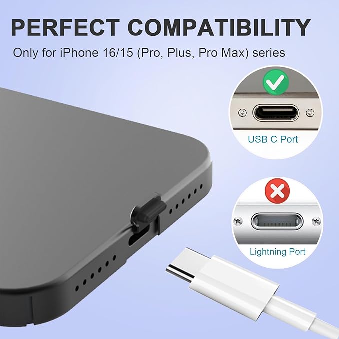 GOWEEWON 6 Pack USB C Dust Plug, Anti-Lost USB C Plug Cover USB C Charging Port Protector Cover with Speaker Dust Cover Compatible with iPhone, 16, 15 (Pro, Plus, Pro Max) iPhone 17