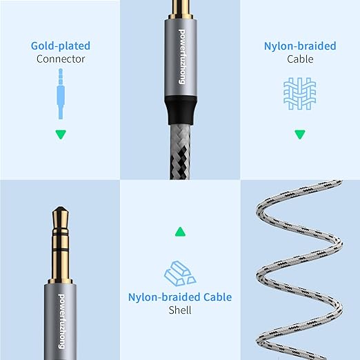 Powerfuzhong Aux Cable (20 ft), [Copper Shell, Hi-Fi Sound] 3.5 mm Male to Male Braided Auxiliary Cord Compatible with Headphone, Smartphone, Home/Car Stereo, Speaker, Echo & More (20FT)