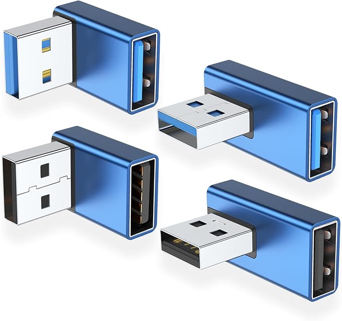 AreMe 90 Degree USB 3.0 Adapter 4 Pack, Up&Down, Left&Right Angle, Blue