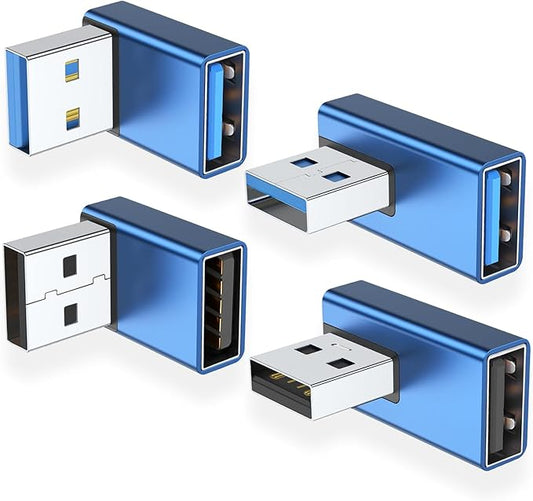 AreMe 90 Degree USB 3.0 Adapter 4 Pack, Up&Down, Left&Right Angle, Blue