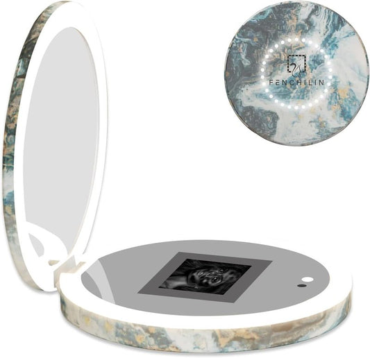 FENCHILIN UV Camera Mirror - Sunscreen Testing Compact Mirror with 2X Magnification & LED Light | Adjustable Brightness (Green)