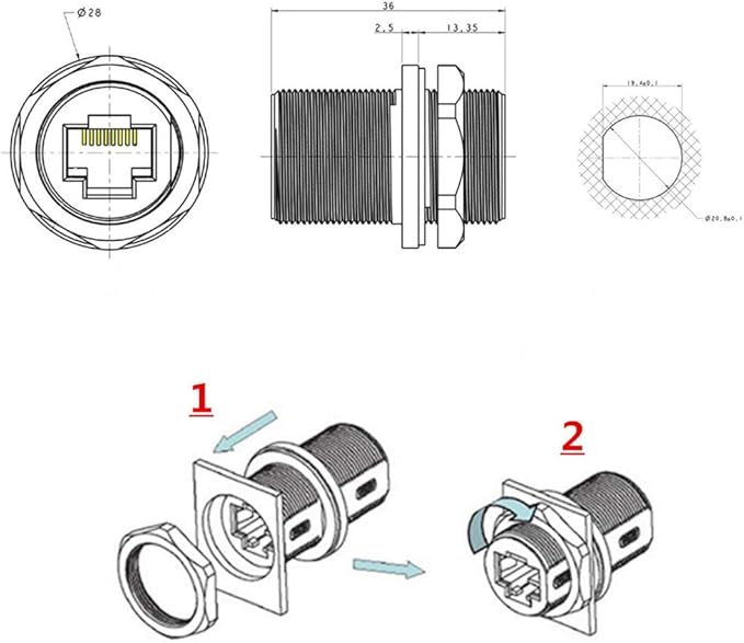 ANMBEST Panel Mounting Shielded RJ45 Waterproof Cat5/5e/6 8P8C Connector Ethernet LAN Cable Connector Double Head Coupler Adapter Female to Female with Waterproof/Dust Cap