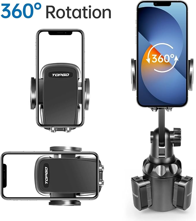 TOPGO Cup Phone Holder for Car, [No Shaking & Stable & Adjustable Pole] Car Cup Holder Phone Mount, Cell Phone Cradle for iPhone 14, Samsung and More Smart Phone - Black