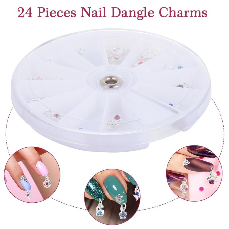 FRCOLOR 48 Pcs Dangle Nail Piercing Charms Set - Nail Piercing Tool & Alloy Jewelry for Art | Home & Salon Use
