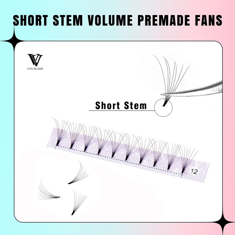 Eyelash Extensions 3D 4D 5D 6D 7D 10D Thickness 0.05/0.07/0.1 C/D Curl Eyelashes Short Stem heat bonded Premade Fans Russian Volume Pre-fanned Lash Extensions Supplies (7D-0.07-D-8-15mm)