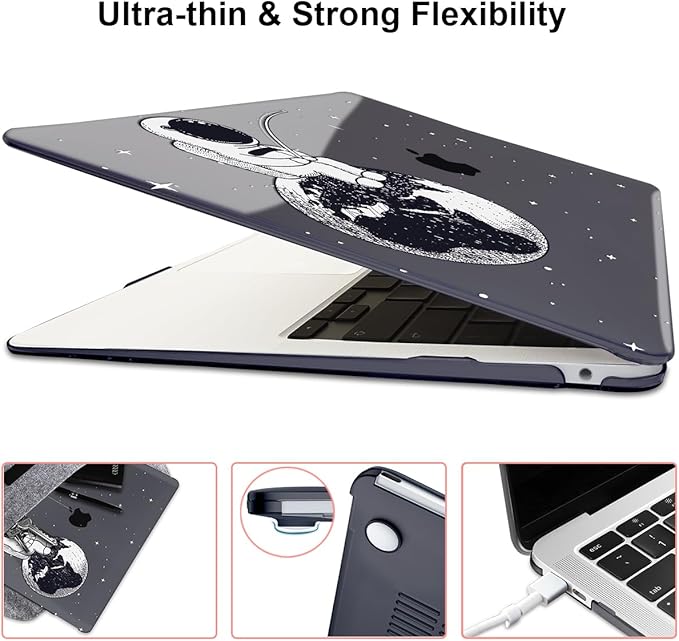 LCMOCICO Compatible with MacBook Air 13 inch Case M1 A2337 A2179 A1932 Cover 2021 2020 2019 2018 Release with Retina Display & Touch ID, Crystal Black Pattern Plastic Hard Shell Case, Astronaut Earth