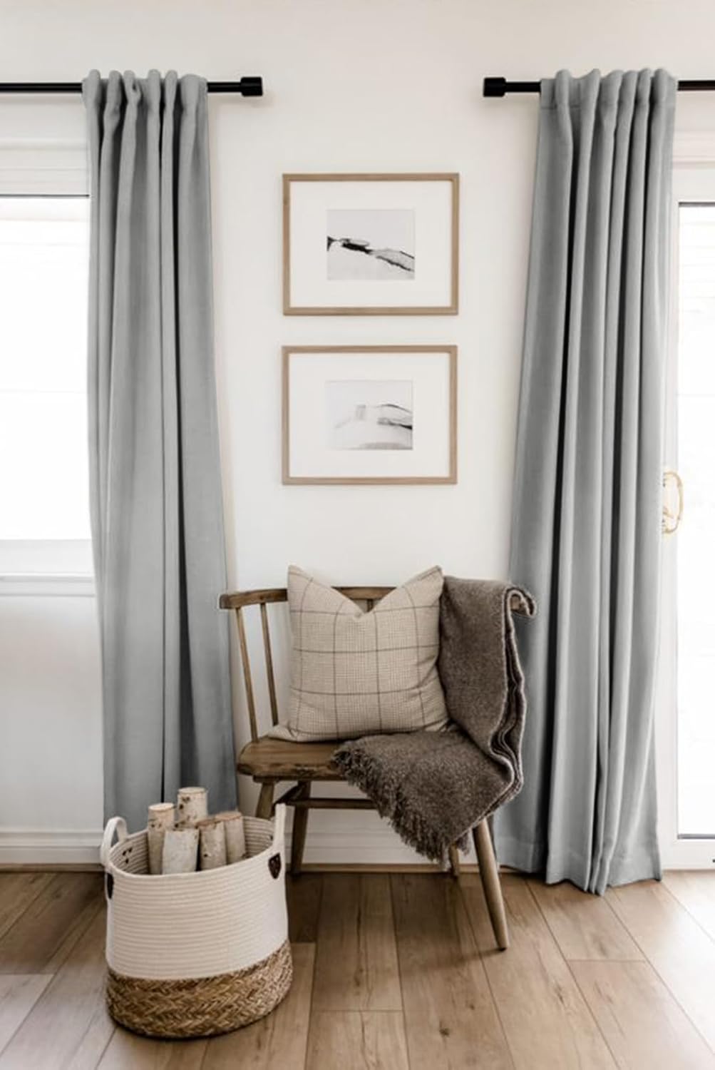 Skiennix 100% Blackout Linen Curtains - Thermal Insulated Drapes for Bedroom | 50" W x 84" L, Ash Grey