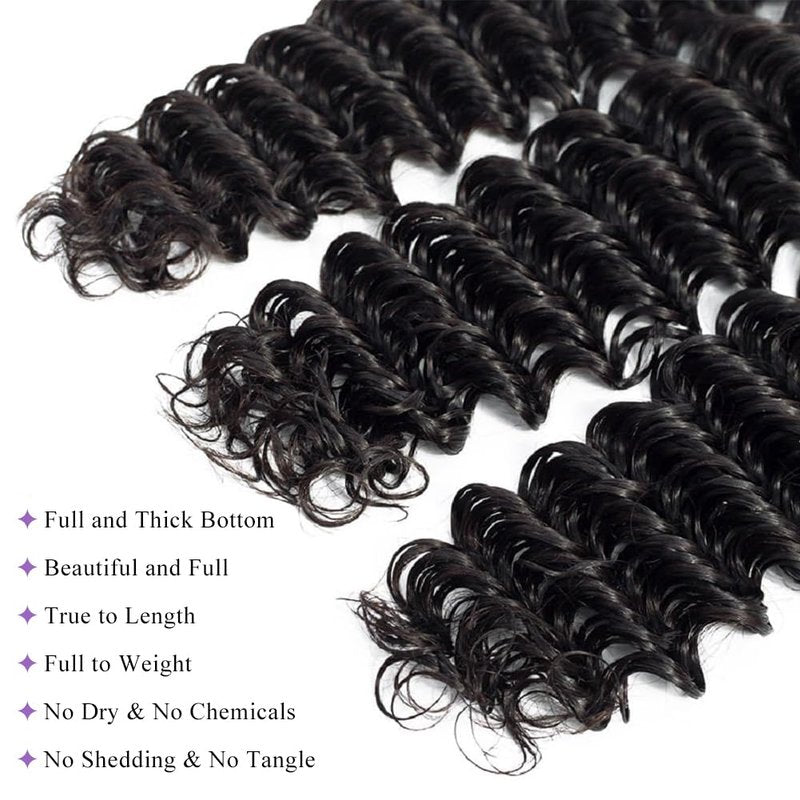 Deep Wave Bundles - 100% Unprocessed Brazilian Virgin Human Hair | 20” Double Weft for Natural Black Women