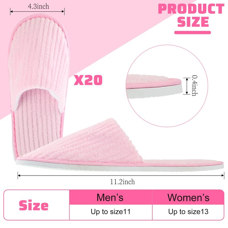 Panitay 20 Pairs Reusable Spa Slippers for Guests Washable House Slippers with Triple Layer Coral Fleece for Home Indoor Hotel Travel, Closed Toe(Pink)