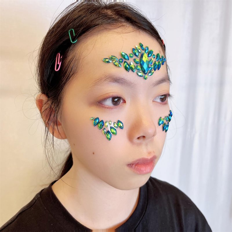 Face Jewels - Green Rhinestone Stickers for Halloween Makeup | Self-Adhesive Festival Glitter Gems