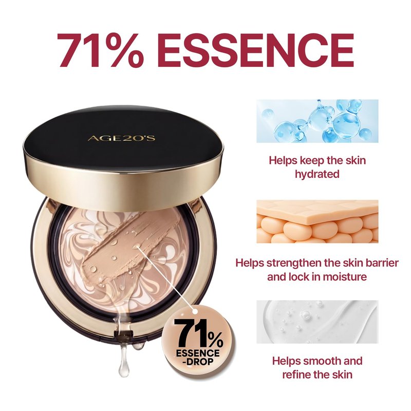 AGE20'S Signature Essence Pact - Korean Cushion Foundation | 23W Beige, Dewy Finish, SPF 50+