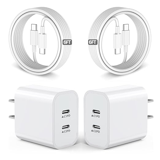 iPhone Charger Fast Charging,2Pack Dual Port USB C Fast Wall Chargers Block with 6FT USB C Cable for Apple iPhone 17e/17 Pro Max/17Pro/Air/iPhone 16Pro Max/16 Plus/16e/15/iPad Pro/Air/Mini/AirPod