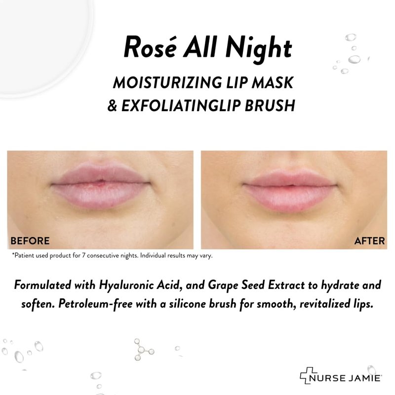 Nurse Jamie | Rosé All Night Lip Mask & Exfoliating Tool - Hydrating Overnight Treatment for Soft, Smooth Lips