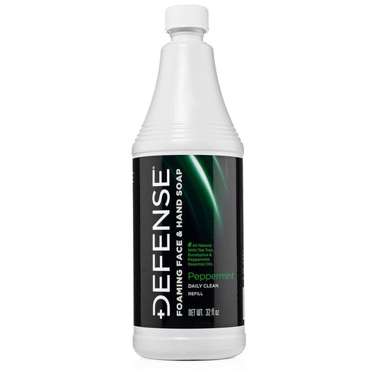 Defense Liquid Foaming Face & Hand Soap - Peppermint Refill with Tea Tree, Eucalyptus & Aloe Vera | 32 Fl Oz