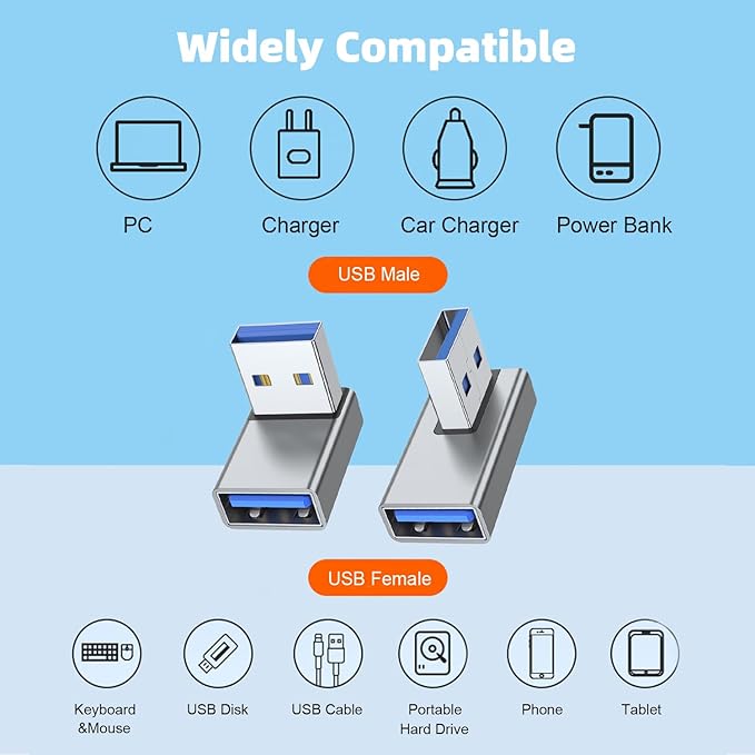 AreMe 90 Degree USB 3.0 Adapter 4 Pack, Up&Down, Left&Right Angle, Grey