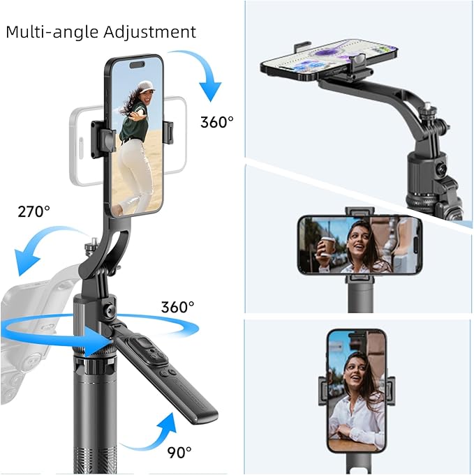 SESDOS Auto Face Tracking Tripod 360° Rotation with Stand,Smart Gesture Control Travel Selfie Stick for Content Creator Tiktok YouTube Vlog Video Live Streaming