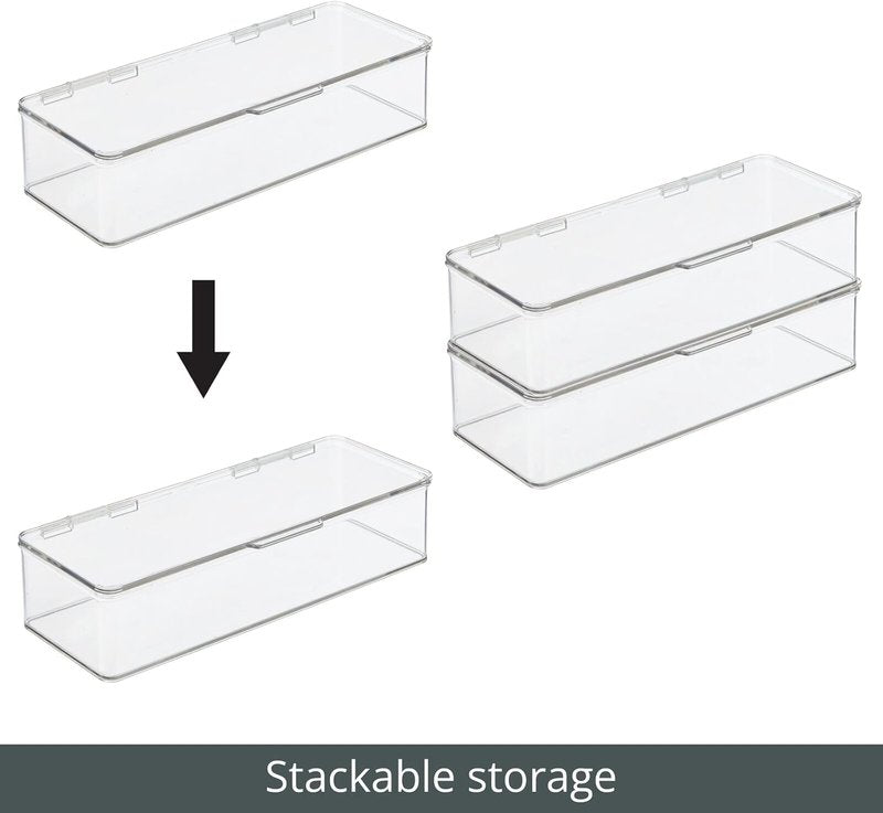Makeup Storage Organizer Box - Stackable Clear Container for Vanity | Holds Blenders, Palettes & Brushes - 2 Pack