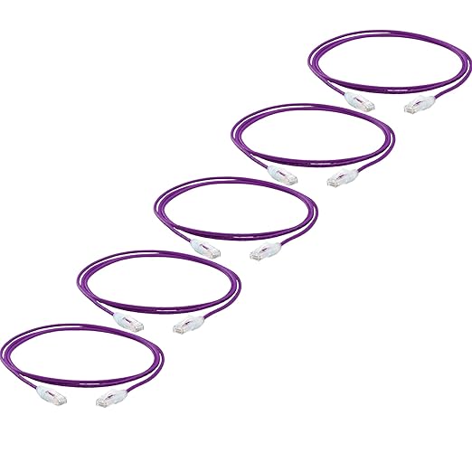 TRUECABLE Cat6 Component Rated Patch Cable, Unshielded (U/UTP), 5ft, Purple, 28AWG Stranded Pure Copper, Snagless 10G High-Speed Ethernet Cable, PoE++ 4PPoE 100W, UL Listed, RoHS-3, 5 Pack