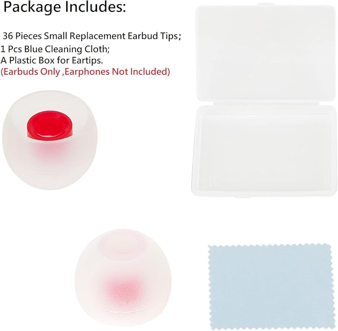 CYADCI 36 Pieces Small Earbud Tips Soft and Comfortable Ear Bud Replacement Pieces Silicone Fit Most in-Ear Headphones，Inner Hole 3.8mm -5.5mm，Small White and Red Replacement Eartips