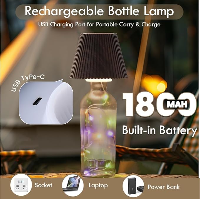 WILIT Wireless Bottle Lamp for Bar Decor, 3-Level Brightness Lampshades for Table Lamps, RGB Bottle Light for Bedroom, Table Decor for Living Room, Cute Night Light for Women Gifts