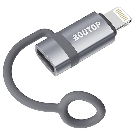 BOUTOP [MFi Certified] USB C to Lightning Adapter, Type C to Lightning Adapter Support 36W PD Fast Charging Compatible with iPhone iPad Gray