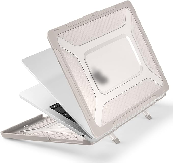 Batianda Extreme Heavy Duty Case for New MacBook Air 13.6 inch 2026 M5 2025 M4 2024 M3 2022 Release - Anti-Slip Rubberized Stand (Holds 25lbs) Honeycomb Exoskeleton Max Cooling & Stability - Rock Gray