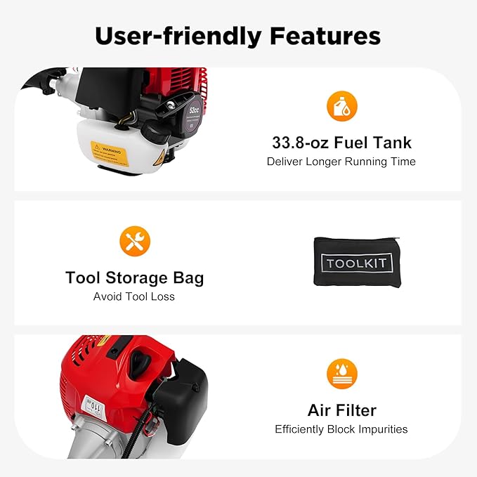 52CC 2-Stroke Gas Power Handheld Sweeper Broom, 1700W Driveway Turf Artificial Grass Snow Cleaner with 33.8-oz Fuel Tank, 20in Walk Behind Sweeper Lawn Cleaner Tools for Boulevards, Lawns, Sidewalks